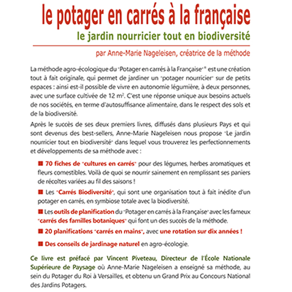 le livre le Potager en carrés à la Française - le jardin nourricier tout en biodiversité - 4 de couverture